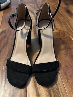 a new day Black Suede Ankle-Strap Block Heel Sandals